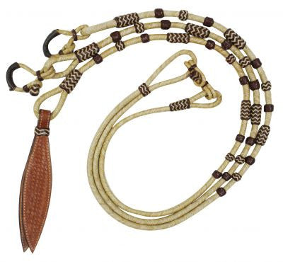 Showman ® Braided Natural Rawhide Romal Reins with Leather Popper