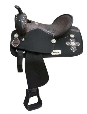  16" Double T Synthetic saddle with gator and ostrich print seat and skirt accents