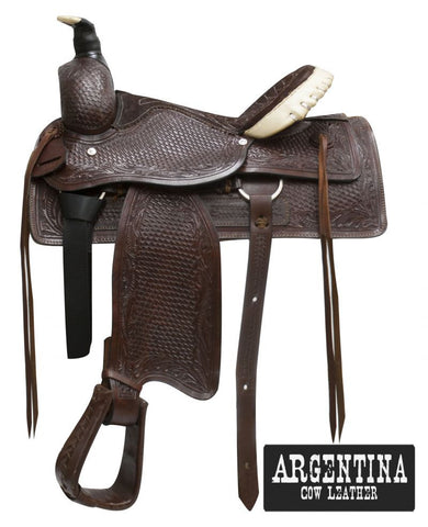  16" Buffalo Argentina cow leather roper style saddle