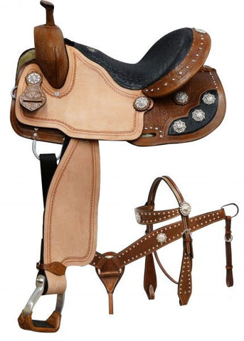  14", 15", 16" Double T barrel style saddle set with black alligator print seat