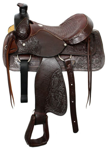 Buffalo roper style saddle with smooth leather seat